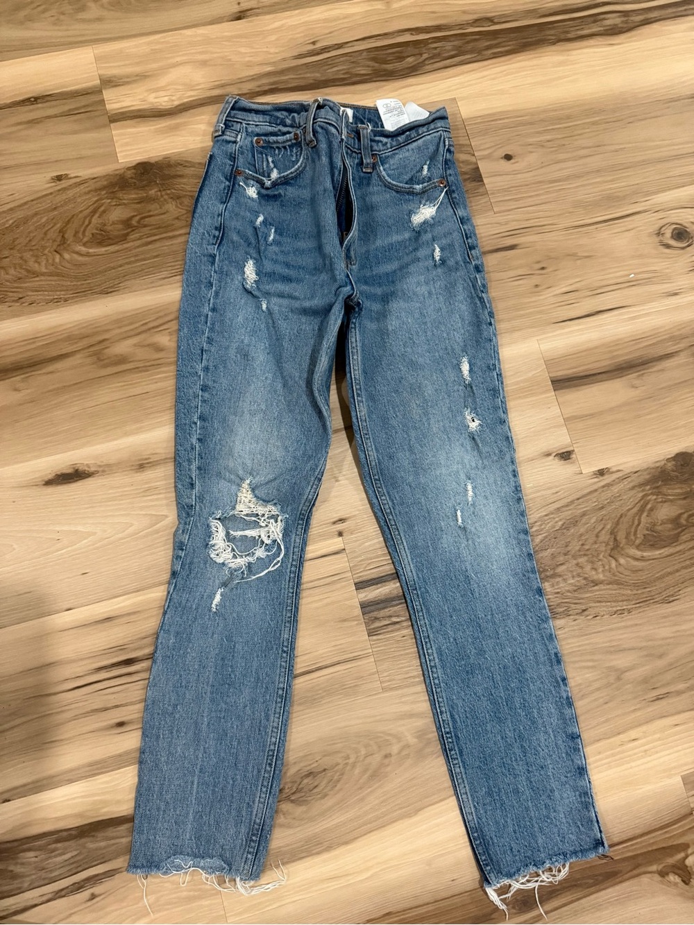 Abercrombie & Fitch Distressed Medium Blue Straight-Leg Jeans
